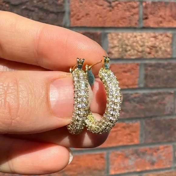 Baby Amalfi Pave Hoops Crystal Gold Earrings - Picture 11 of 13